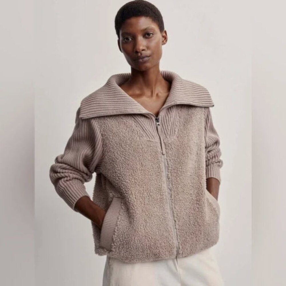 Varley Ardley Zip Through Boucle Sherpa Sweater Size Large